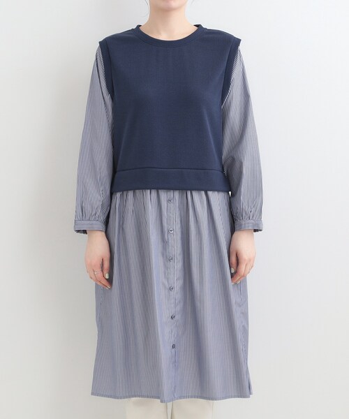 SHOO・LA・RUE(シューラルー)の「【S-LL/体型カバー】ストライプが爽やか ベストドッキングシャツワンピース(ワンピース・レディース・ブラック系4/ネイビー系4/ベージュ系その他7・04/03/02/01)」の16枚目の写真