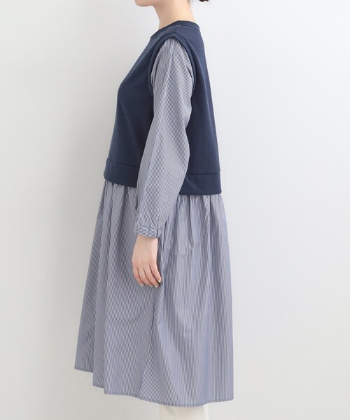 SHOO・LA・RUE(シューラルー)の「【S-LL/体型カバー】ストライプが爽やか ベストドッキングシャツワンピース(ワンピース・レディース・ブラック系4/ネイビー系4/ベージュ系その他7・04/03/02/01)」の17枚目の写真