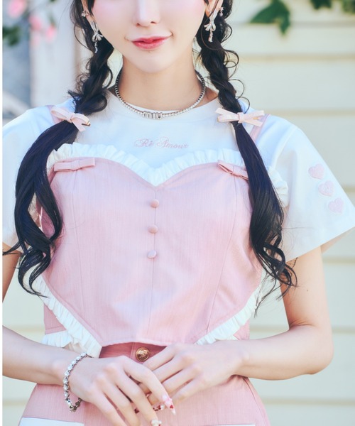 ReAmour(リアムール)の「ハート刺繍チビT(Tシャツ/カットソー・レディース・ブラック/ピンク・FREE)」の4枚目の写真