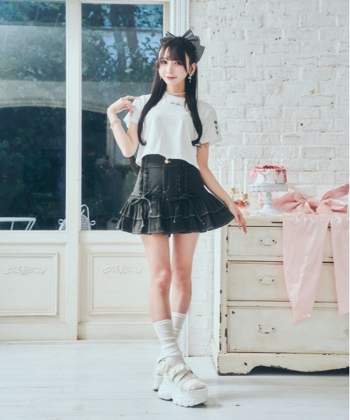 ReAmour(リアムール)の「ハート刺繍チビT(Tシャツ/カットソー・レディース・ブラック/ピンク・FREE)」の5枚目の写真