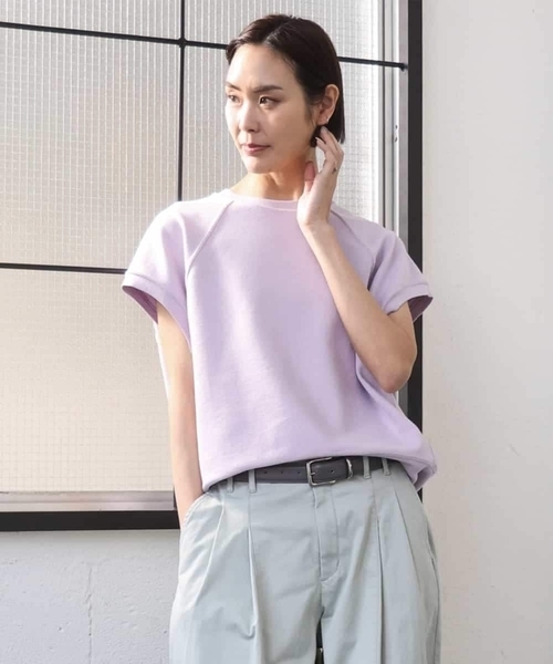 MICHEL KLEIN(ミッシェル・クラン)の「オーガニックコットン フレンチスリーブプルオーバー(Tシャツ/カットソー・レディース・ライラック/ネイビー/ベージュ・38)」の3枚目の写真