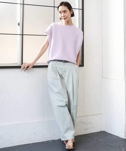 MICHEL KLEIN(ミッシェル・クラン)の「オーガニックコットン フレンチスリーブプルオーバー(Tシャツ/カットソー・レディース・ライラック/ネイビー/ベージュ・38)」の4枚目の写真