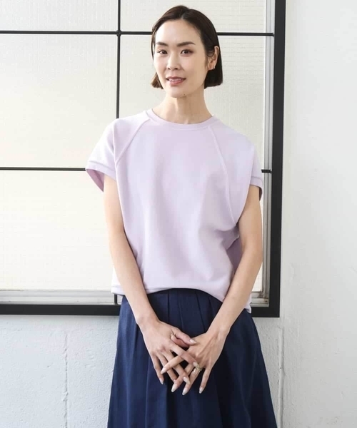 MICHEL KLEIN(ミッシェル・クラン)の「オーガニックコットン フレンチスリーブプルオーバー(Tシャツ/カットソー・レディース・ライラック/ネイビー/ベージュ・38)」の5枚目の写真