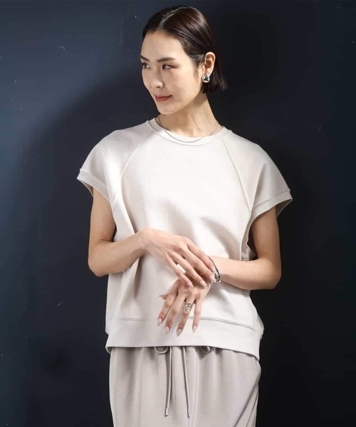 MICHEL KLEIN(ミッシェル・クラン)の「オーガニックコットン フレンチスリーブプルオーバー(Tシャツ/カットソー・レディース・ライラック/ネイビー/ベージュ・38)」の13枚目の写真