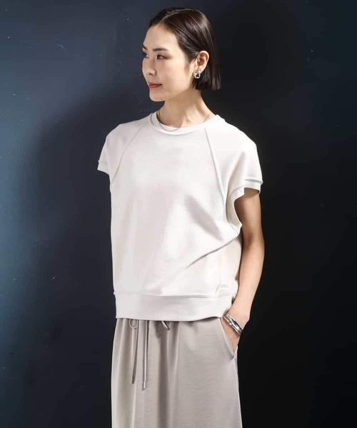MICHEL KLEIN(ミッシェル・クラン)の「オーガニックコットン フレンチスリーブプルオーバー(Tシャツ/カットソー・レディース・ライラック/ネイビー/ベージュ・38)」の14枚目の写真