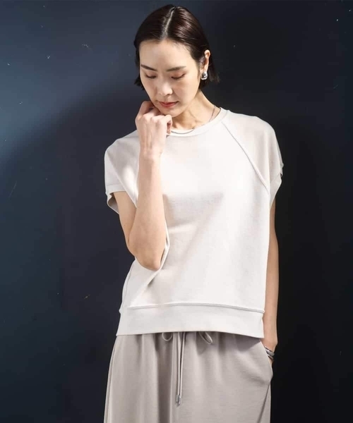MICHEL KLEIN(ミッシェル・クラン)の「オーガニックコットン フレンチスリーブプルオーバー(Tシャツ/カットソー・レディース・ライラック/ネイビー/ベージュ・38)」の15枚目の写真