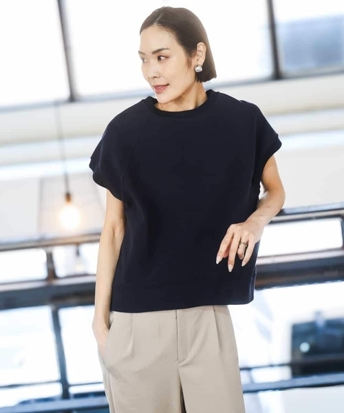 MICHEL KLEIN(ミッシェル・クラン)の「オーガニックコットン フレンチスリーブプルオーバー(Tシャツ/カットソー・レディース・ライラック/ネイビー/ベージュ・38)」の19枚目の写真