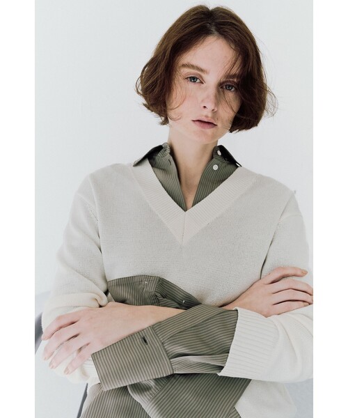 Demi-Luxe BEAMS(デミルクス ビームス)の「【5/14値下げ】コットンシルク Vネック プルオーバー(ニット/セーター・レディース・オフホワイト/ベージュ・ONE SIZE)」の2枚目の写真