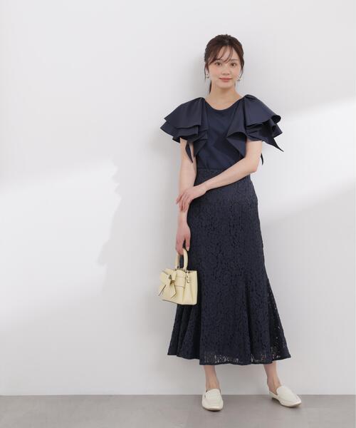 PROPORTION BODY DRESSING（プロポーションボディドレッシング）の「【加藤栞さん着用】＜セットアップ対応＞レースマーメイドスカート / 1216120404（スカート・レディース・ピンク/ホワイト系その他/ネイビー・MEDIUM/P/S）」の4枚目の写真
