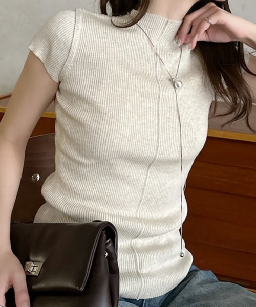 Eclat one(エクラワン)の「【Eclat one】ベーシック ハイネック コンパクト ニット 半袖 トップス(ニット/セーター・レディース・ブラウン/ダークグレー/ベージュ・FREE)」の19枚目の写真