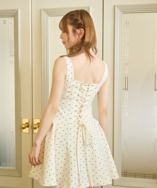TITTY&CO.（ティティーアンドコー）の「ドット柄レースアップミニワンピース（ワンピース・レディース・ブラック/ホワイト・FREE）」の14枚目の写真