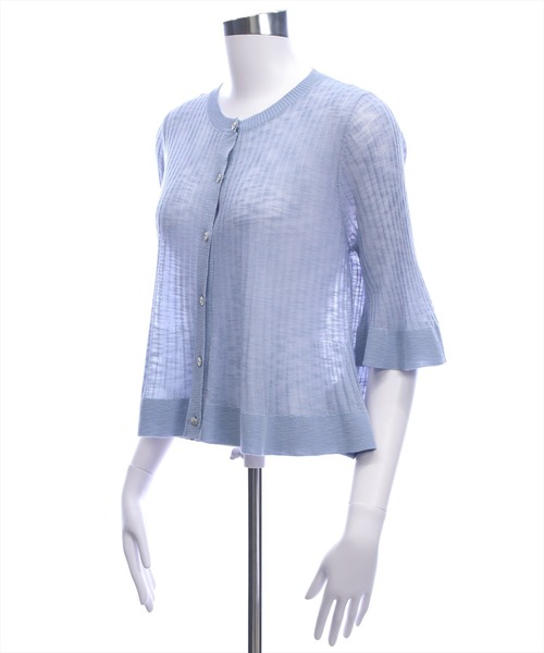 CLEAR BASIC（クリアベーシック）の「裾フリルビジューボタンシアーニットカーディガン［骨格ウェーブ/華奢見え/フレアシルエット/フェミニン］（カーディガン/ボレロ・レディース・ブラック/ピンクベージュ/アイボリー/ブルーグレー・F）」の7枚目の写真