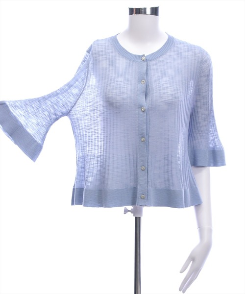 CLEAR BASIC（クリアベーシック）の「裾フリルビジューボタンシアーニットカーディガン［骨格ウェーブ/華奢見え/フレアシルエット/フェミニン］（カーディガン/ボレロ・レディース・ブラック/ピンクベージュ/アイボリー/ブルーグレー・F）」の13枚目の写真