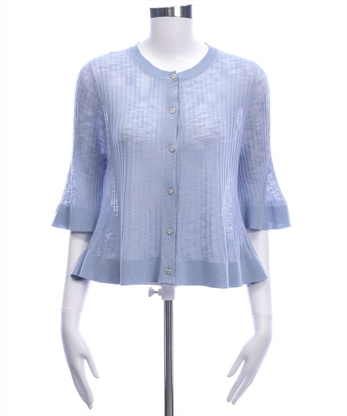 CLEAR BASIC（クリアベーシック）の「裾フリルビジューボタンシアーニットカーディガン［骨格ウェーブ/華奢見え/フレアシルエット/フェミニン］（カーディガン/ボレロ・レディース・ブラック/ピンクベージュ/アイボリー/ブルーグレー・F）」の17枚目の写真