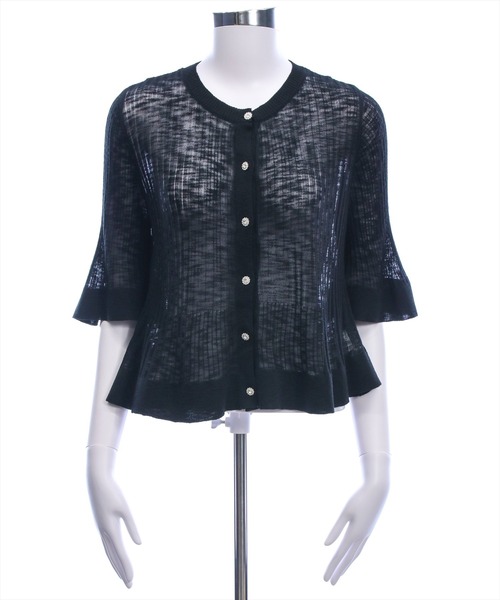 CLEAR BASIC（クリアベーシック）の「裾フリルビジューボタンシアーニットカーディガン［骨格ウェーブ/華奢見え/フレアシルエット/フェミニン］（カーディガン/ボレロ・レディース・ブラック/ピンクベージュ/アイボリー/ブルーグレー・F）」の16枚目の写真