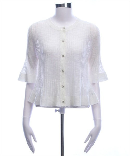 CLEAR BASIC（クリアベーシック）の「裾フリルビジューボタンシアーニットカーディガン［骨格ウェーブ/華奢見え/フレアシルエット/フェミニン］（カーディガン/ボレロ・レディース・ブラック/ピンクベージュ/アイボリー/ブルーグレー・F）」の19枚目の写真