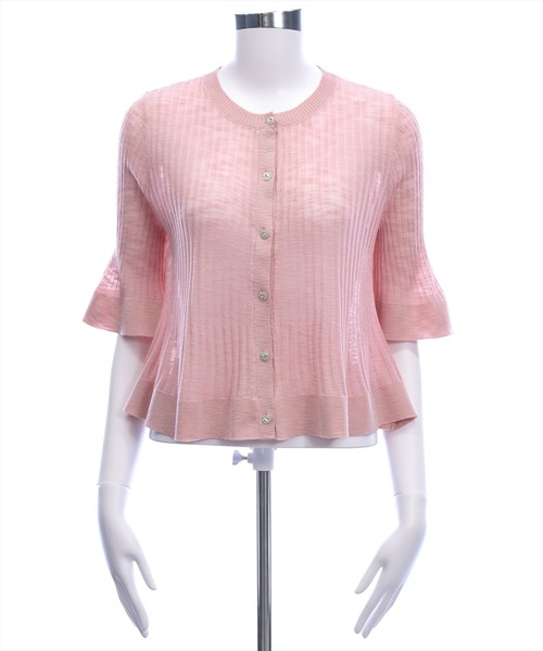 CLEAR BASIC（クリアベーシック）の「裾フリルビジューボタンシアーニットカーディガン［骨格ウェーブ/華奢見え/フレアシルエット/フェミニン］（カーディガン/ボレロ・レディース・ブラック/ピンクベージュ/アイボリー/ブルーグレー・F）」の18枚目の写真