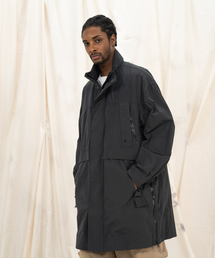 Poly Cotton RIB Double Placket Long-Jacket - GREY