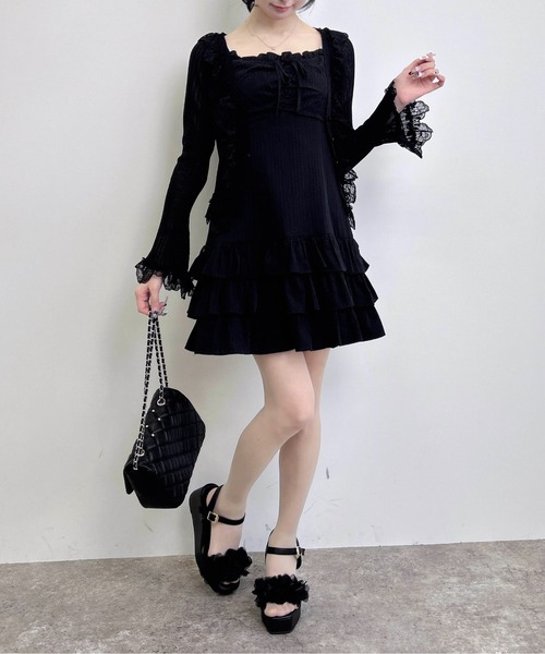 INGNI(イング)の「綿レースフリルミニキャミワンピース(ワンピース・レディース・イエロー/ブラック/オフホワイト・M)」の6枚目の写真