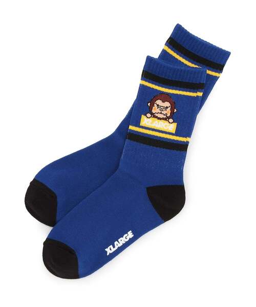 XLARGE KIDS(エクストララージキッズ)の「ファニーゴリラ リブクルーソックス(ソックス/靴下・キッズ・ブルー/グリーン/ホワイト・13-15cm/19-21cm/17-19cm/15-17cm)」の1枚目の写真