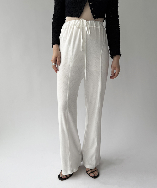 PAN(パン)の「【PAN/パン】EYELET MESH FLARE PANTS(スラックス・レディース・ブラック/ホワイト・SMALL)」の1枚目の写真