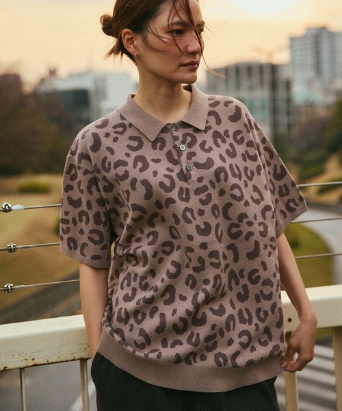 HUF ヘビ柄 ジップアップポロシャツ グレー系 HUF CO-OP CHUNKY CHEETAH KNIT POLO（ポロシャツ）｜HUF（ハフ）の