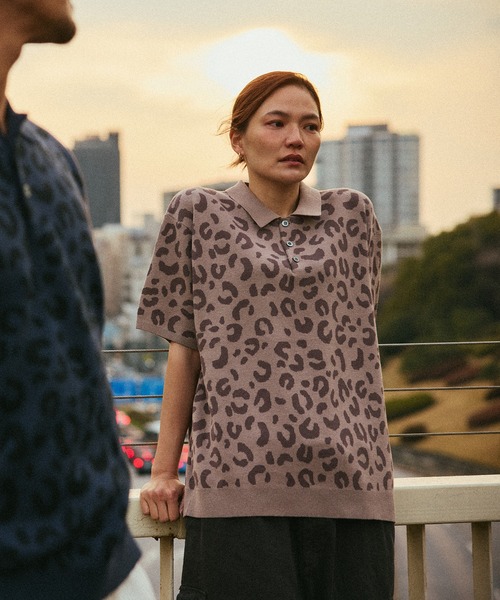 HUF ヘビ柄 ジップアップポロシャツ グレー系 HUF｜HUF CO-OP CHUNKY CHEETAH KNIT POLO / HUF ニット ポロシャツ