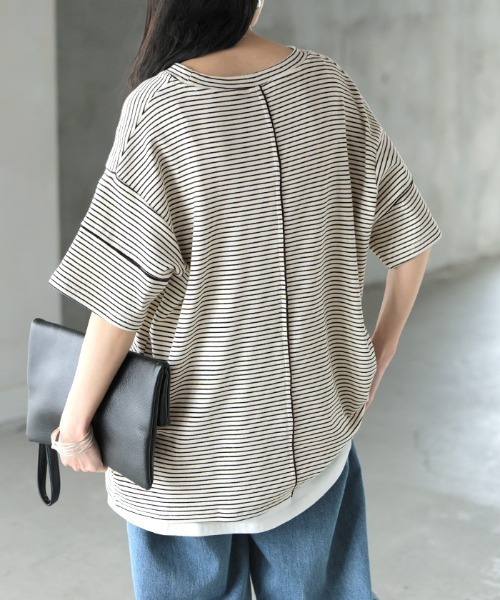 HUG.U(ハグユー)の「もっちりメロウボーダーTシャツ(Tシャツ/カットソー・レディース・ダークグレー/グレー×ホワイト/ホワイト×ブラック・FREE)」の11枚目の写真
