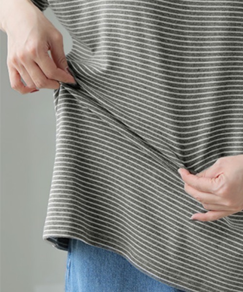 HUG.U(ハグユー)の「もっちりメロウボーダーTシャツ(Tシャツ/カットソー・レディース・ダークグレー/グレー×ホワイト/ホワイト×ブラック・FREE)」の18枚目の写真