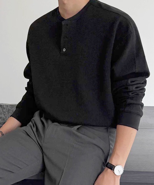 NOWLE(ノウル)の「【NOWLE】3ボタン ヘンリーネック リブ ロンT / ワッフル サーマル(Tシャツ/カットソー・メンズ・グレー/ブラック・MEDIUM/X-LARGE/LARGE)」の17枚目の写真