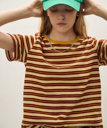 マルチボーダー 配色リブクルーネックTシャツ