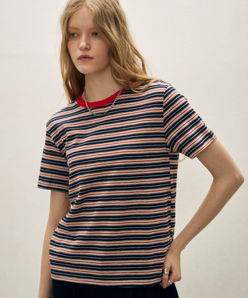 uchi.(ウチ)の「マルチボーダー 配色リブクルーネックTシャツ(Tシャツ/カットソー・レディース・レッド系/サックスブルー系/イエロー系・FREE)」の17枚目の写真