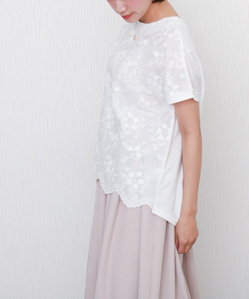 libelle more(リベル モア)の「刺繍レース切替プルオーバー 半袖 スカラップ裾(Tシャツ/カットソー・レディース・パープル/オフホワイト/ブラック/グリーン・L/M)」の7枚目の写真