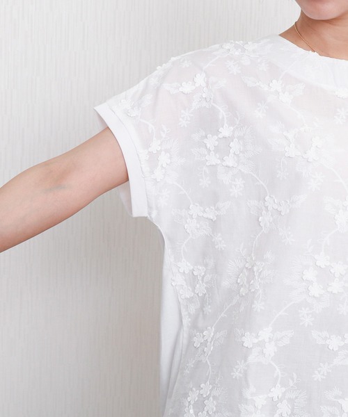 libelle more(リベル モア)の「刺繍レース切替プルオーバー 半袖 スカラップ裾(Tシャツ/カットソー・レディース・パープル/オフホワイト/ブラック/グリーン・L/M)」の11枚目の写真