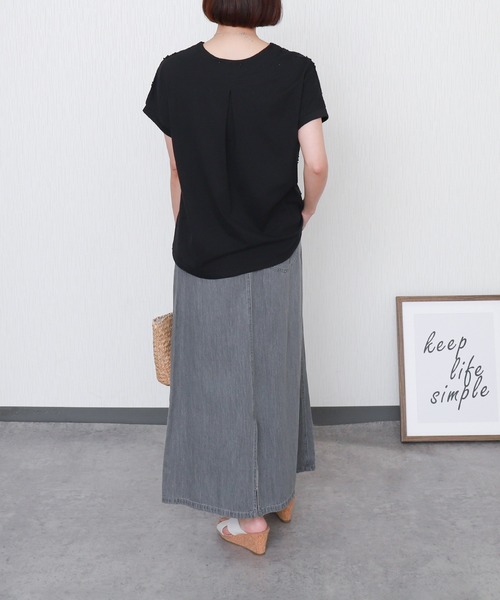 libelle more(リベル モア)の「刺繍レース切替プルオーバー 半袖 スカラップ裾(Tシャツ/カットソー・レディース・パープル/オフホワイト/ブラック/グリーン・L/M)」の16枚目の写真