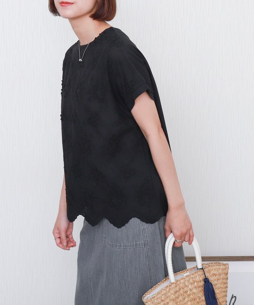 libelle more(リベル モア)の「刺繍レース切替プルオーバー 半袖 スカラップ裾(Tシャツ/カットソー・レディース・パープル/オフホワイト/ブラック/グリーン・L/M)」の18枚目の写真