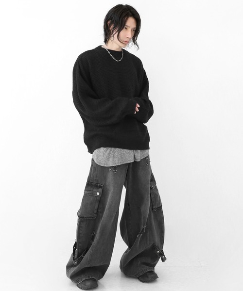 minsobi（ミンソビ）の「ルーズフィット ざっくりふわワイドニットトップス（ニット/セーター・メンズ・ブラック/グレー・FREE）」の18枚目の写真