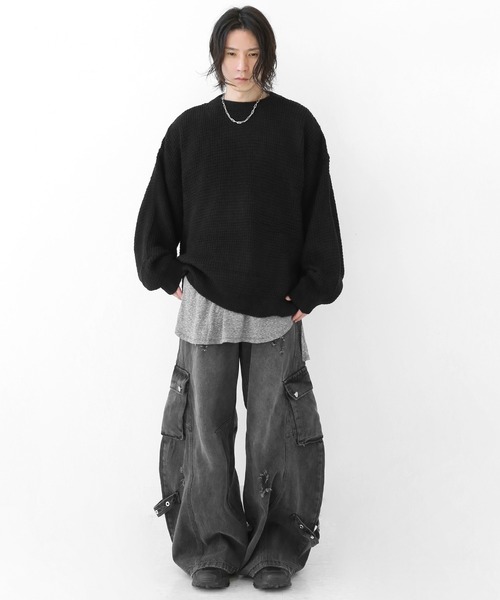 minsobi（ミンソビ）の「ルーズフィット ざっくりふわワイドニットトップス（ニット/セーター・メンズ・ブラック/グレー・FREE）」の19枚目の写真
