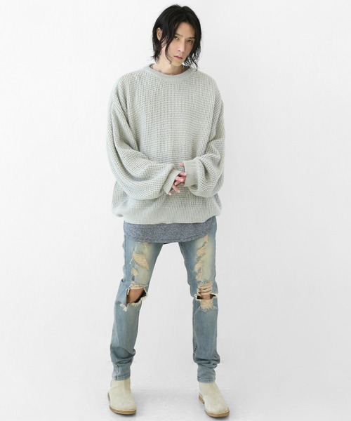 minsobi（ミンソビ）の「ルーズフィット ざっくりふわワイドニットトップス（ニット/セーター・メンズ・ブラック/グレー・FREE）」の12枚目の写真