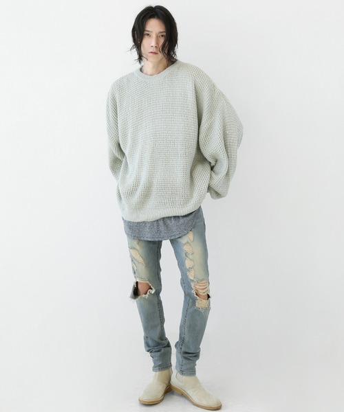 minsobi（ミンソビ）の「ルーズフィット ざっくりふわワイドニットトップス（ニット/セーター・メンズ・ブラック/グレー・FREE）」の16枚目の写真