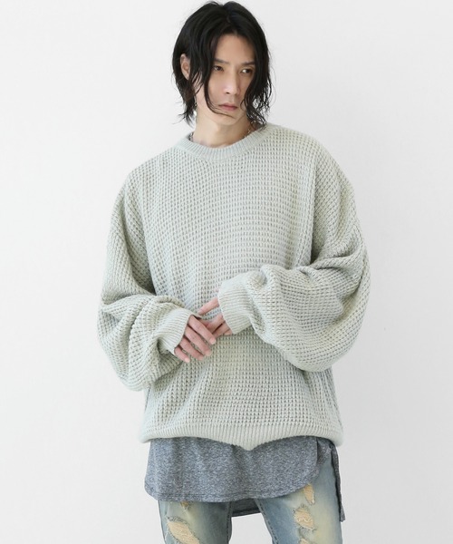minsobi（ミンソビ）の「ルーズフィット ざっくりふわワイドニットトップス（ニット/セーター・メンズ・ブラック/グレー・FREE）」の3枚目の写真