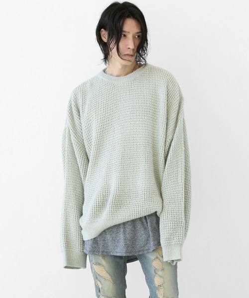 minsobi（ミンソビ）の「ルーズフィット ざっくりふわワイドニットトップス（ニット/セーター・メンズ・ブラック/グレー・FREE）」の5枚目の写真