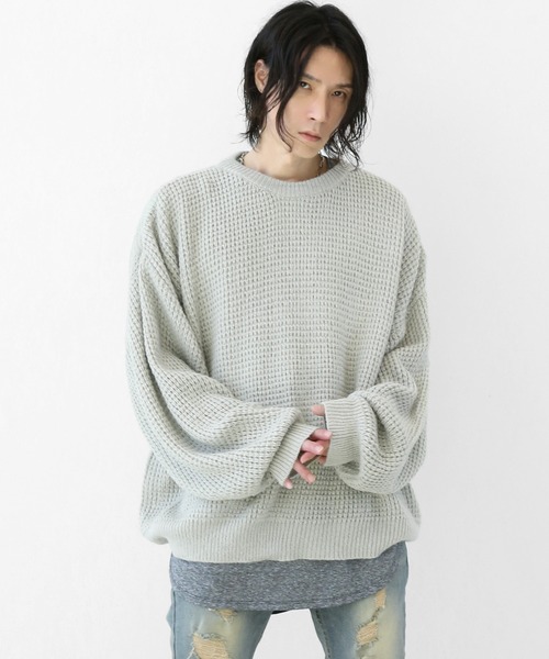 minsobi（ミンソビ）の「ルーズフィット ざっくりふわワイドニットトップス（ニット/セーター・メンズ・ブラック/グレー・FREE）」の6枚目の写真
