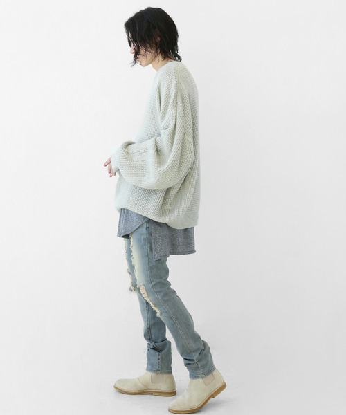 minsobi（ミンソビ）の「ルーズフィット ざっくりふわワイドニットトップス（ニット/セーター・メンズ・ブラック/グレー・FREE）」の8枚目の写真