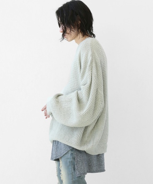 minsobi（ミンソビ）の「ルーズフィット ざっくりふわワイドニットトップス（ニット/セーター・メンズ・ブラック/グレー・FREE）」の9枚目の写真
