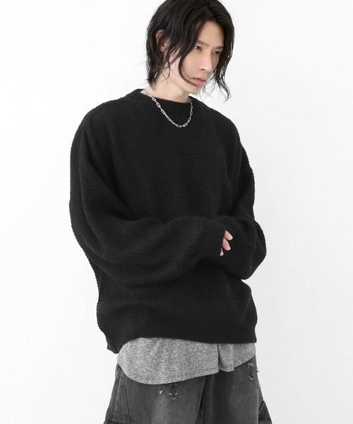 minsobi（ミンソビ）の「ルーズフィット ざっくりふわワイドニットトップス（ニット/セーター・メンズ・ブラック/グレー・FREE）」の4枚目の写真