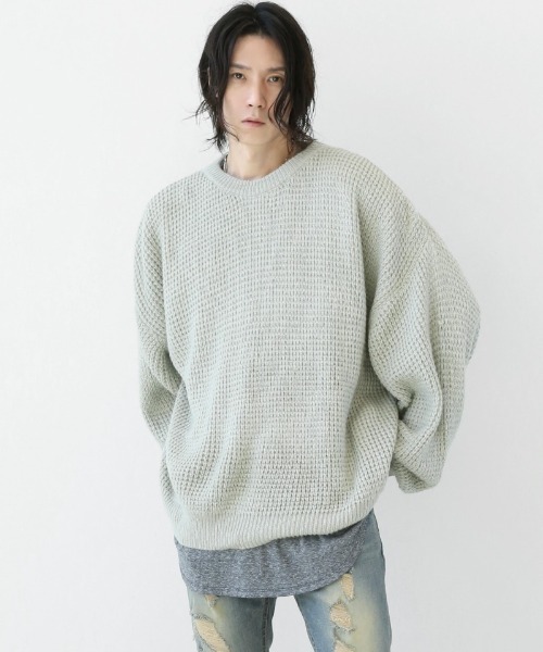 minsobi（ミンソビ）の「ルーズフィット ざっくりふわワイドニットトップス（ニット/セーター・メンズ・ブラック/グレー・FREE）」の7枚目の写真