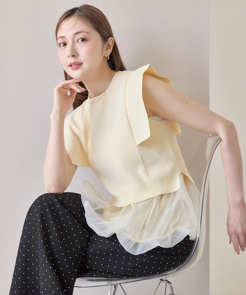 en CAnAF(エンカナフ)の「【レイヤードが楽しめる2点セット】ペプラムバルーンキャミソール ドッキング ニット(その他トップス・レディース・ブラック/アイボリー/ブラウン/イエロー・フリー)」の4枚目の写真