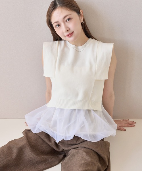 en CAnAF(エンカナフ)の「【レイヤードが楽しめる2点セット】ペプラムバルーンキャミソール ドッキング ニット(その他トップス・レディース・ブラック/アイボリー/ブラウン/イエロー・フリー)」の1枚目の写真