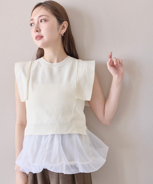 en CAnAF(エンカナフ)の「【レイヤードが楽しめる2点セット】ペプラムバルーンキャミソール ドッキング ニット(その他トップス・レディース・ブラック/アイボリー/ブラウン/イエロー・フリー)」の21枚目の写真